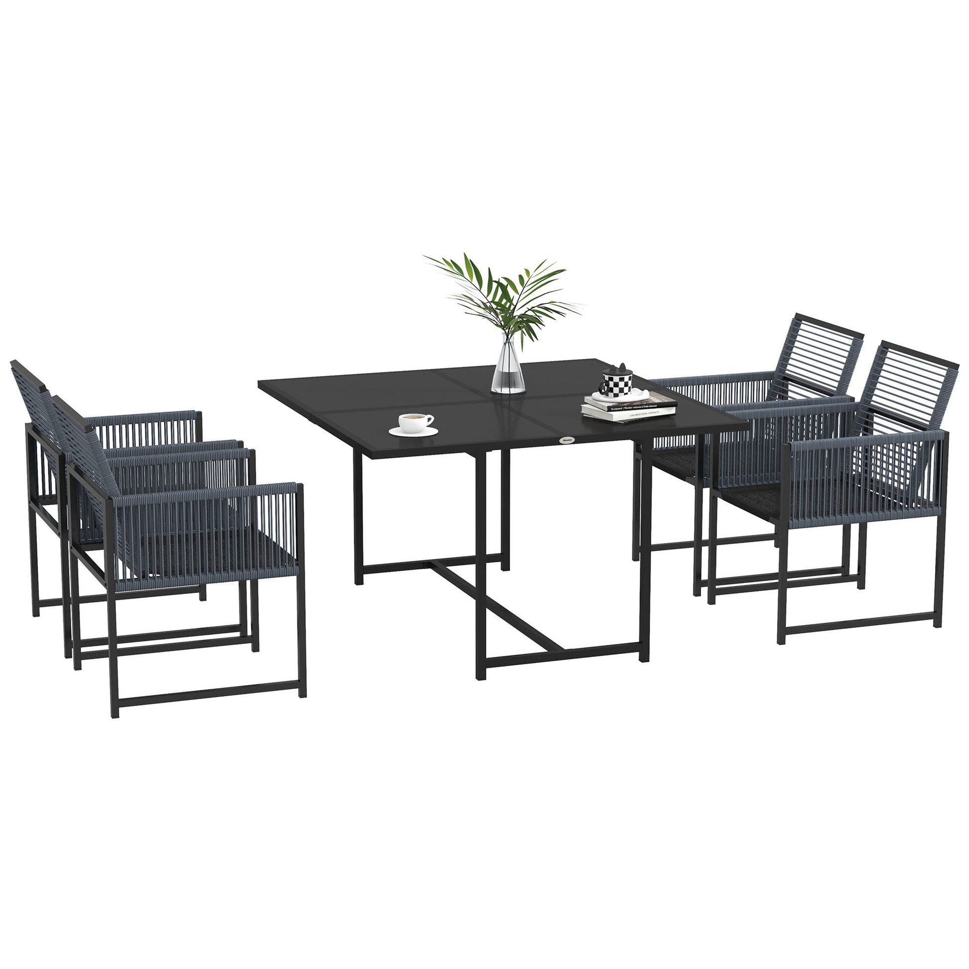 5-Piece Dining Group for 4 People Dining Table with 4 Chairs Dining Set with Folding Chairs Kitchen Table Set with Steel Frame Balcony Furniture Garden Furniture for Terrace, Balcony Dark Grey