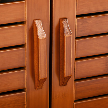 Shoe Bench Shoe Storage Entryway Bench in Bamboo with 3 Cabinets, Cushioned Seat, and Hidden Compartment, for Hallway, Bedroom, 89.6 x 32 x 49 cm, Brown