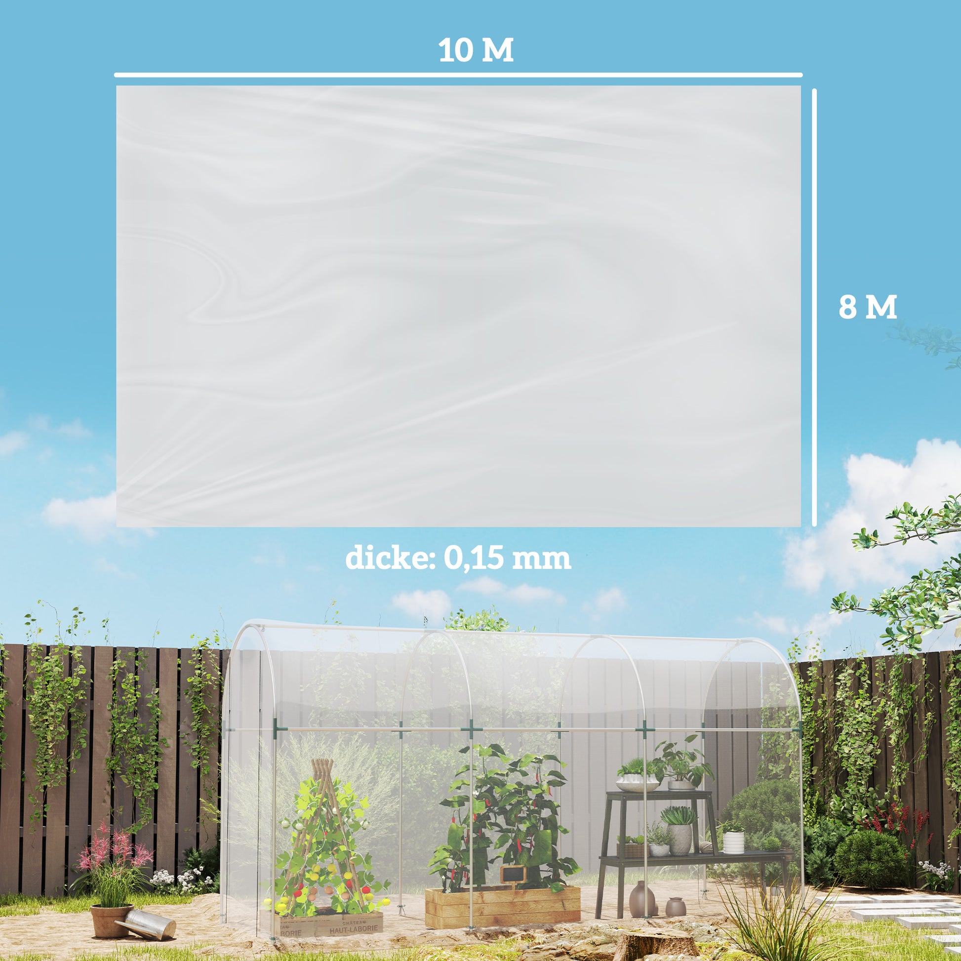 Greenhouse Film 8x10 m Waterproof Garden Cover with UV Protection, Extra Thick Tear-Resistant Plastic Film, Cover for Greenhouse Film Tunnel, Tunnel Film for Outdoor Area Transparent