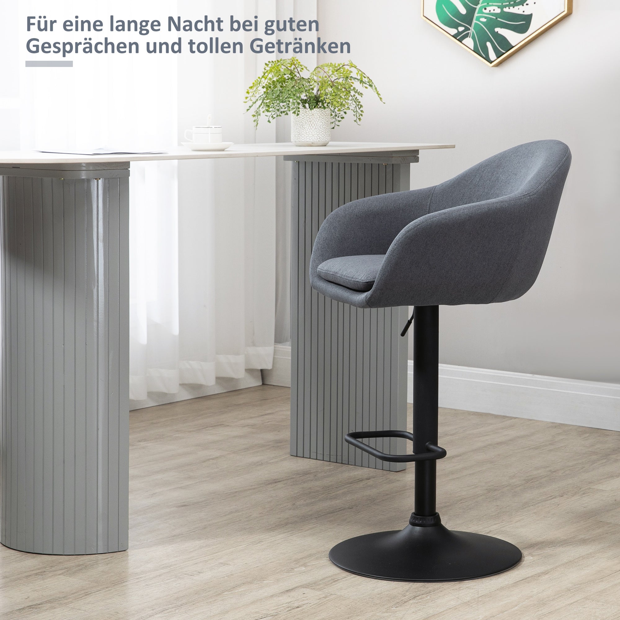 Bar Stool, Height Adjustable Bar Chair, Kitchen Stool, Bistro Stool with Footrest, Counter Stool with Linen Look for Dining Room, Dark Gray, 54 x 54 x 92-112 cm