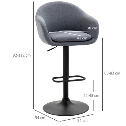 Bar Stool, Height Adjustable Bar Chair, Kitchen Stool, Bistro Stool with Footrest, Counter Stool with Linen Look for Dining Room, Dark Gray, 54 x 54 x 92-112 cm