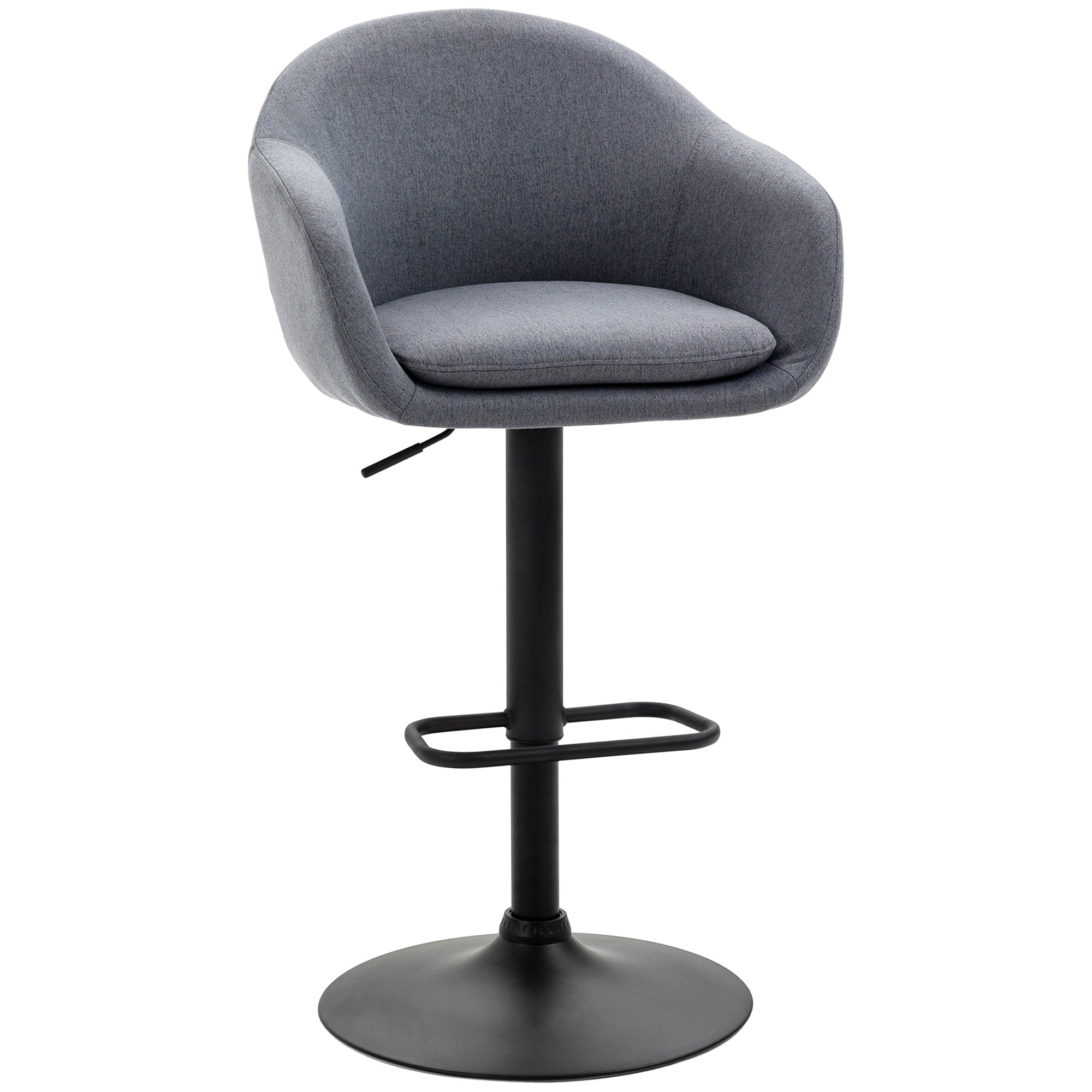 Bar Stool, Height Adjustable Bar Chair, Kitchen Stool, Bistro Stool with Footrest, Counter Stool with Linen Look for Dining Room, Dark Gray, 54 x 54 x 92-112 cm