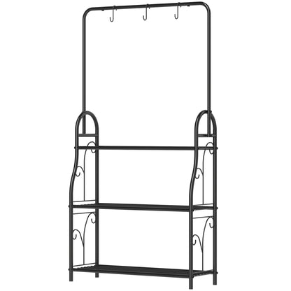 3-Tier Plant Stand with Hanging Rod, Hooks, Flower Stand for Indoor, Metal Plant Rack, Multi-layer Flower Shelf, 137cm High Flower Ladder for Living Room, Garden Balcony, Black