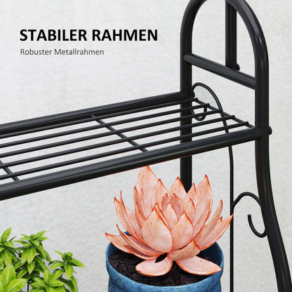 3-Tier Plant Stand with Hanging Rod, Hooks, Flower Stand for Indoor, Metal Plant Rack, Multi-layer Flower Shelf, 137cm High Flower Ladder for Living Room, Garden Balcony, Black