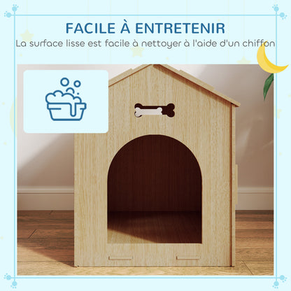 Indoor Dog House, Indoor Wooden Dog House with Hollow Bone Designs, Window, Easy Assembly, for Miniature Dog, Cat, 44 x 57 x 58 cm, Oak