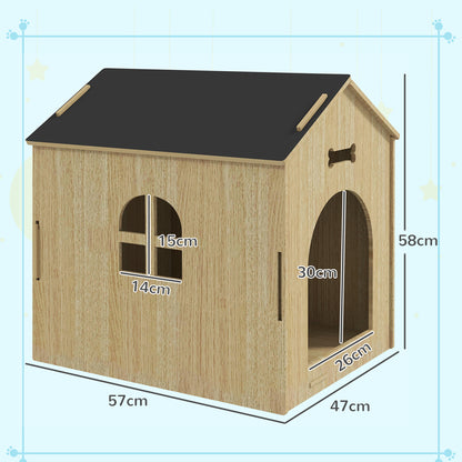 Indoor Dog House, Indoor Wooden Dog House with Hollow Bone Designs, Window, Easy Assembly, for Miniature Dog, Cat, 44 x 57 x 58 cm, Oak