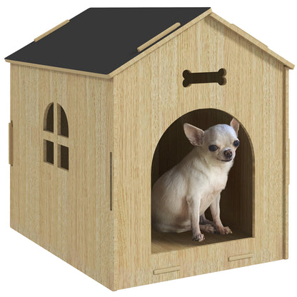 Indoor Dog House, Indoor Wooden Dog House with Hollow Bone Designs, Window, Easy Assembly, for Miniature Dog, Cat, 44 x 57 x 58 cm, Oak