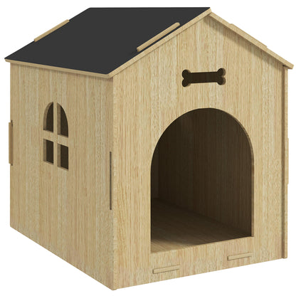 Indoor Dog House, Indoor Wooden Dog House with Hollow Bone Designs, Window, Easy Assembly, for Miniature Dog, Cat, 44 x 57 x 58 cm, Oak