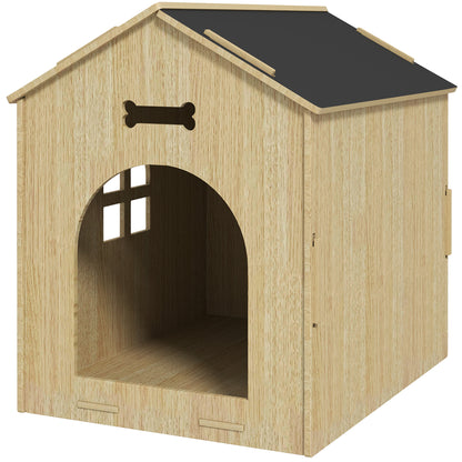 Indoor Dog House, Indoor Wooden Dog House with Hollow Bone Designs, Window, Easy Assembly, for Miniature Dog, Cat, 44 x 57 x 58 cm, Oak