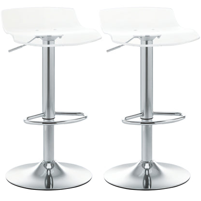 Set of 2 contemporary design bar stools with acrylic seat and metal base - 360° swivel - adjustable height with footrest - transparent