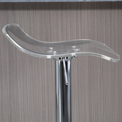 Set of 2 contemporary design bar stools with acrylic seat and metal base - 360° swivel - adjustable height with footrest - transparent