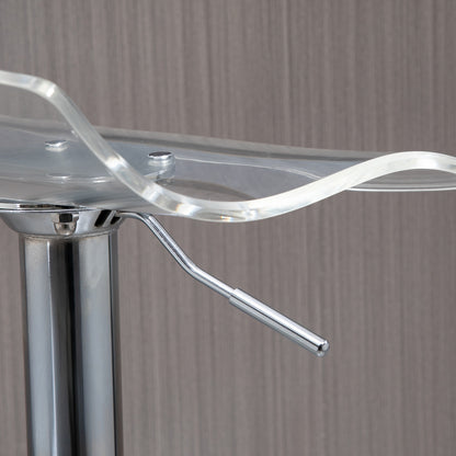 Set of 2 contemporary design bar stools with acrylic seat and metal base - 360° swivel - adjustable height with footrest - transparent