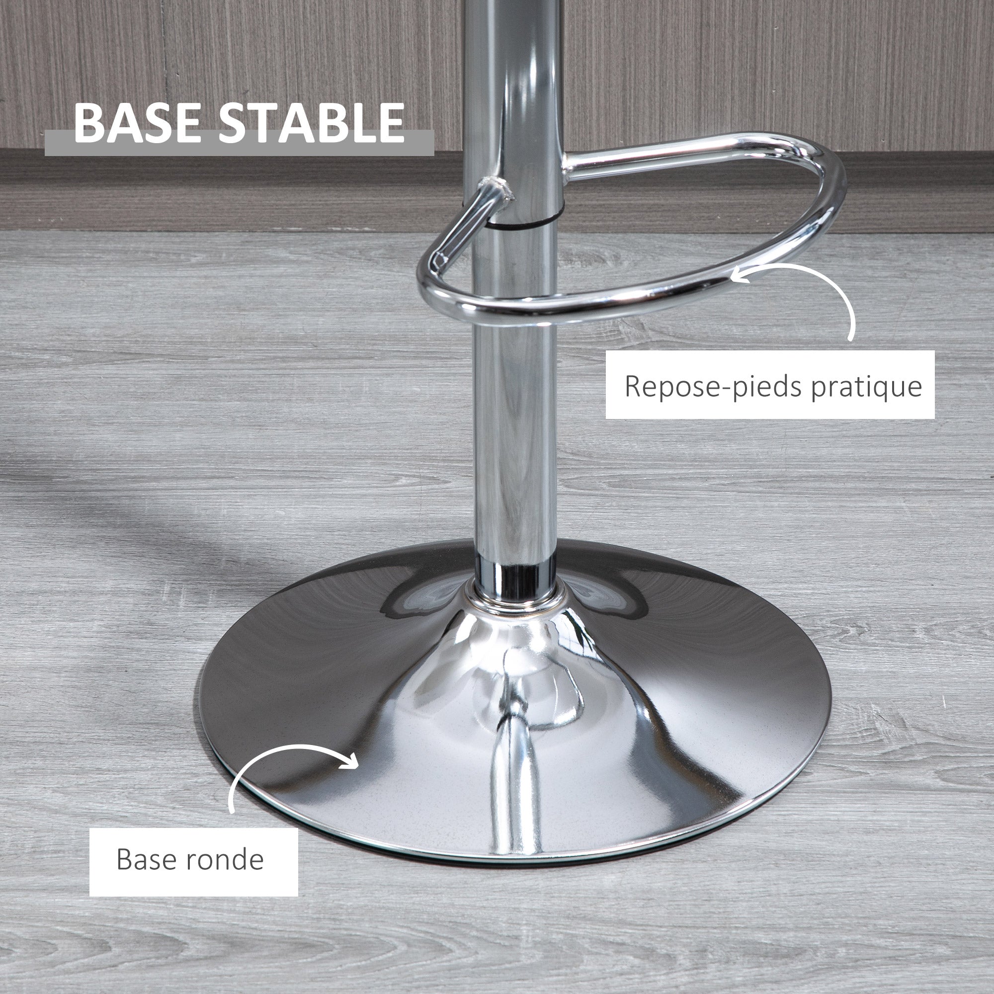 Set of 2 contemporary design bar stools with acrylic seat and metal base - 360° swivel - adjustable height with footrest - transparent