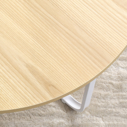 Set of 2 Center Tables Ø65x32 cm and Ø45x26 cm Round Living Room Tables with Wood Top and Metal Legs for Bedroom Natural and White