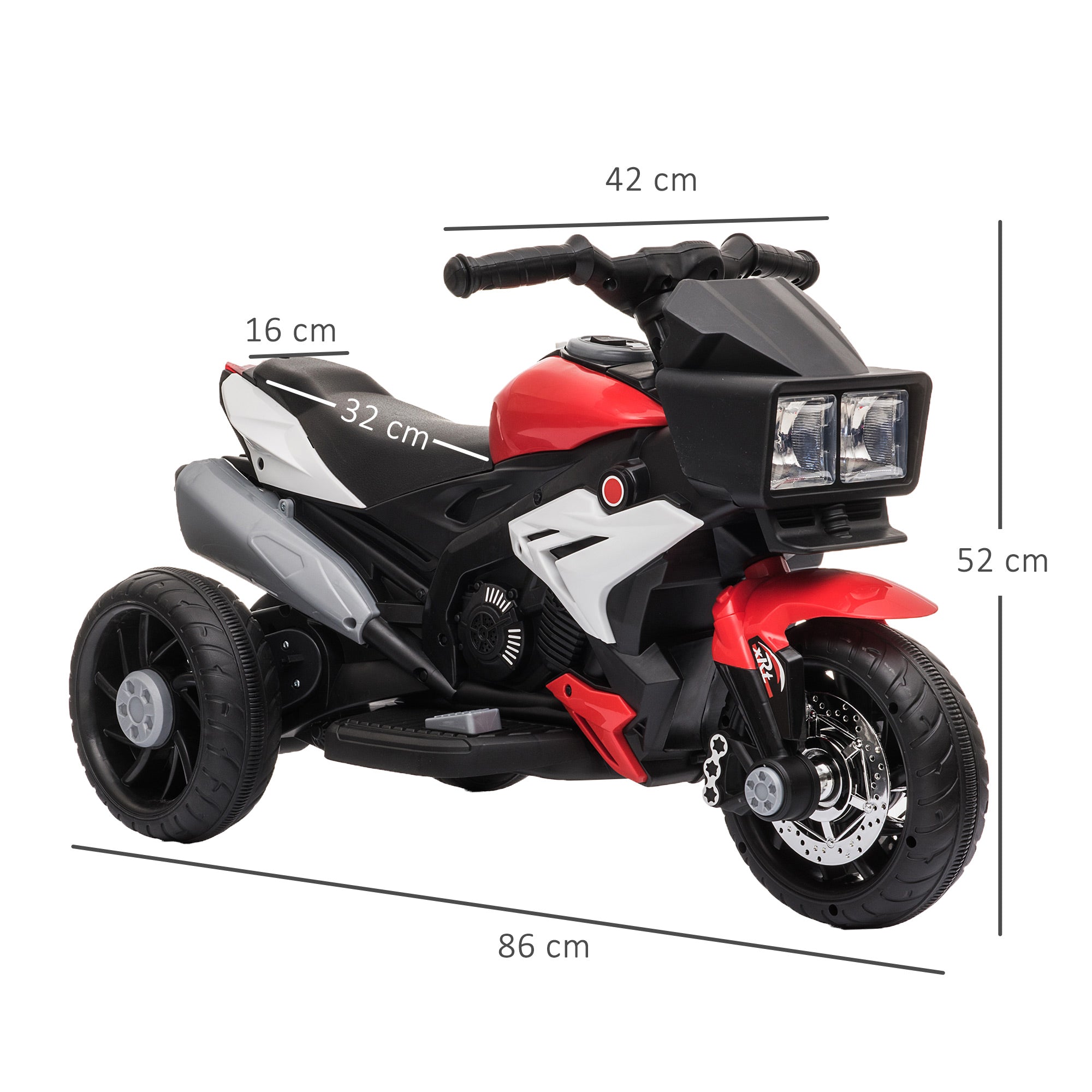 Electric Motorbike for Kids 3+ Years 6V Battery-Powered Bike with Lights Music Horn Wide Tires Ride-On Motorcycle with 3 km/h Speed Red and Black