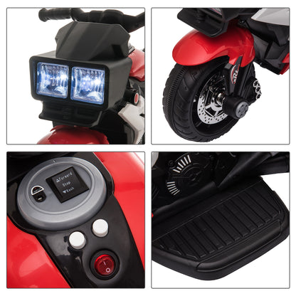 Electric Motorbike for Kids 3+ Years 6V Battery-Powered Bike with Lights Music Horn Wide Tires Ride-On Motorcycle with 3 km/h Speed Red and Black