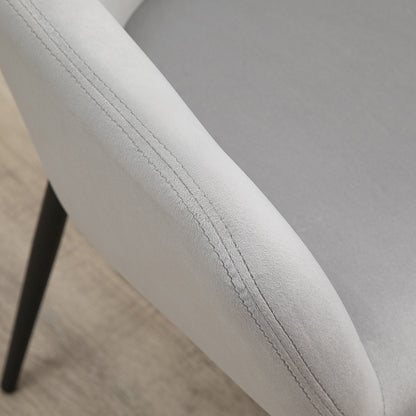 Dining Chairs Set of 2 Kitchen Chair with Backrest, Velvet Look, Padded Chair with Steel Legs for Living Room, Light Gray 54 x 57 x 80 cm