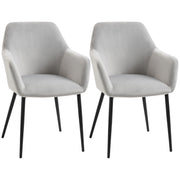 Dining Chairs Set of 2 Kitchen Chair with Backrest, Velvet Look, Padded Chair with Steel Legs for Living Room, Light Gray 54 x 57 x 80 cm