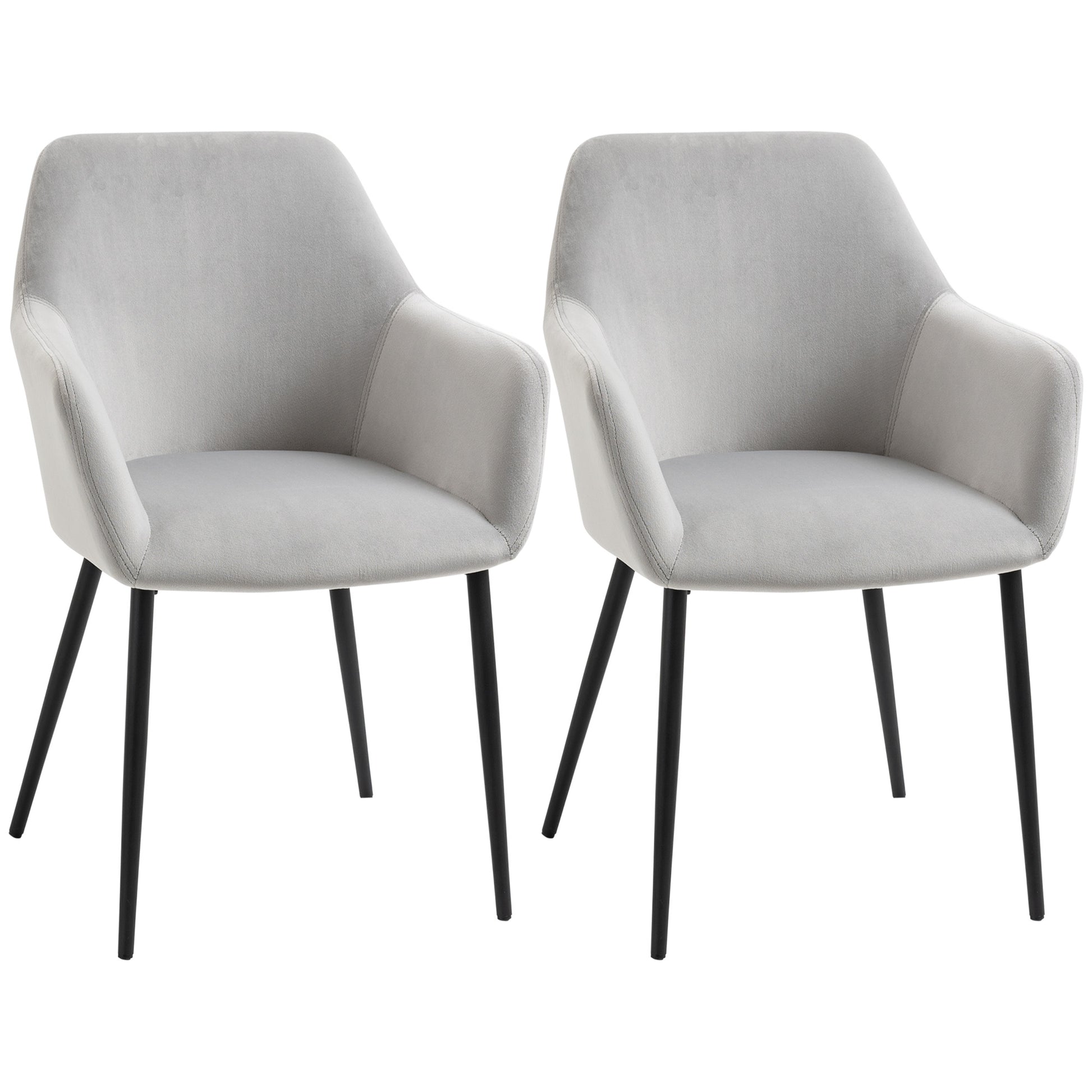 Dining Chairs Set of 2 Kitchen Chair with Backrest, Velvet Look, Padded Chair with Steel Legs for Living Room, Light Gray 54 x 57 x 80 cm