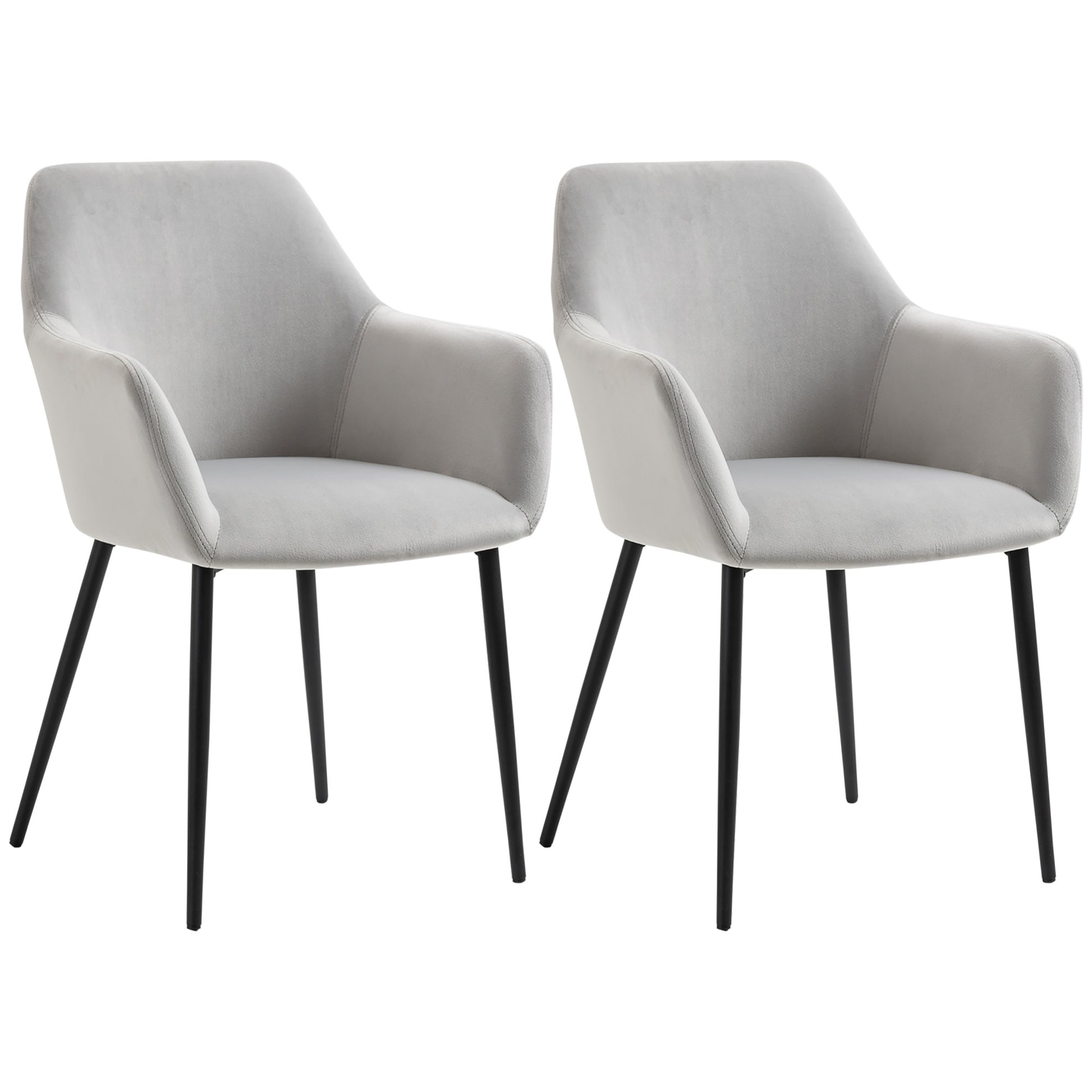 Dining Chairs Set of 2 Kitchen Chair with Backrest, Velvet Look, Padded Chair with Steel Legs for Living Room, Light Gray 54 x 57 x 80 cm