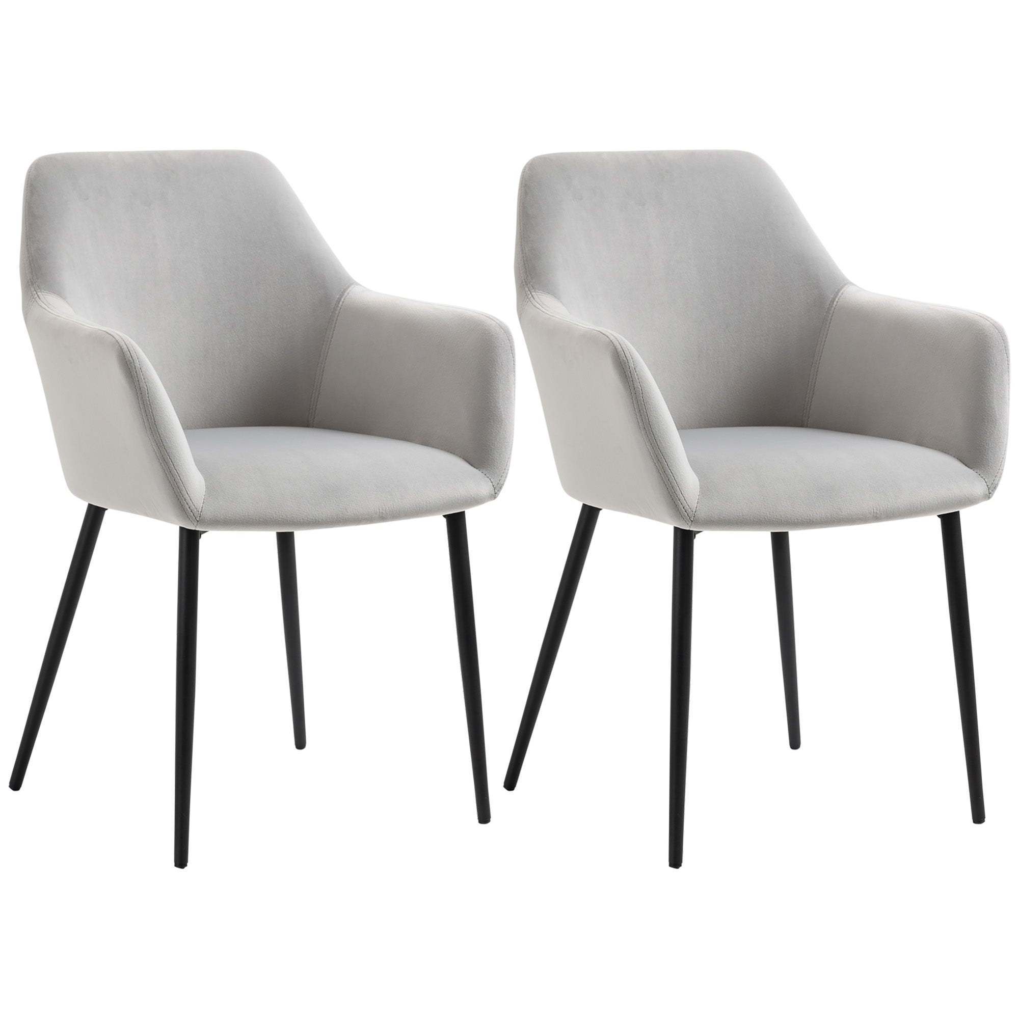 Dining Chairs Set of 2 Kitchen Chair with Backrest, Velvet Look, Padded Chair with Steel Legs for Living Room, Light Gray 54 x 57 x 80 cm