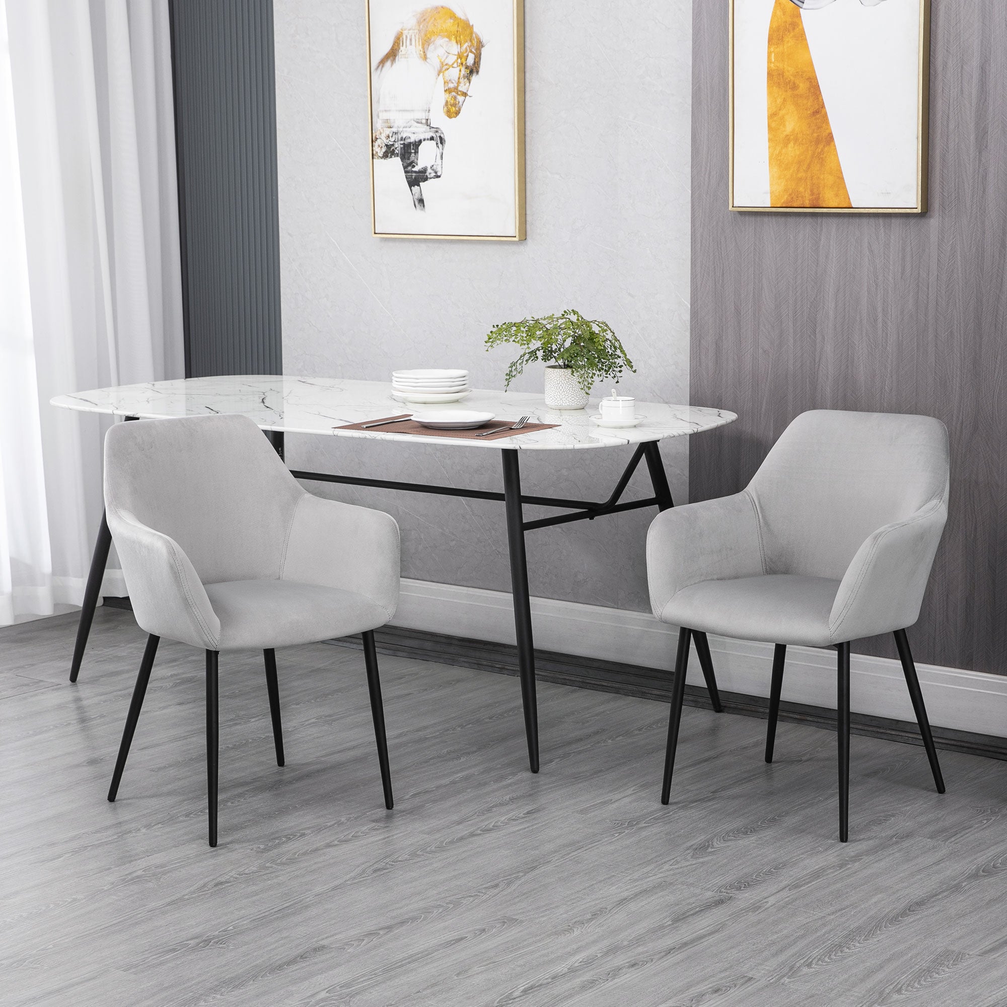 Dining Chairs Set of 2 Kitchen Chair with Backrest, Velvet Look, Padded Chair with Steel Legs for Living Room, Light Gray 54 x 57 x 80 cm
