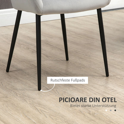 Dining Chairs Set of 2 Kitchen Chair with Backrest, Velvet Look, Padded Chair with Steel Legs for Living Room, Light Gray 54 x 57 x 80 cm