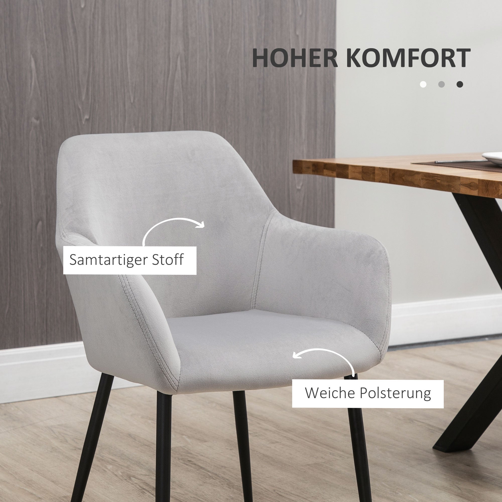 Dining Chairs Set of 2 Kitchen Chair with Backrest, Velvet Look, Padded Chair with Steel Legs for Living Room, Light Gray 54 x 57 x 80 cm