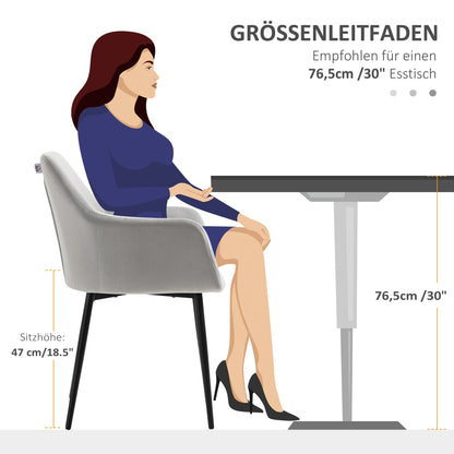 Dining Chairs Set of 2 Kitchen Chair with Backrest, Velvet Look, Padded Chair with Steel Legs for Living Room, Light Gray 54 x 57 x 80 cm