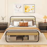 Double Bed Frame 160 x 200 cm Industrial Style Bed for 2 People with Storage, Bed Base, Head and Footboard - Easy Assembly, Wood and Steel, Wood Look