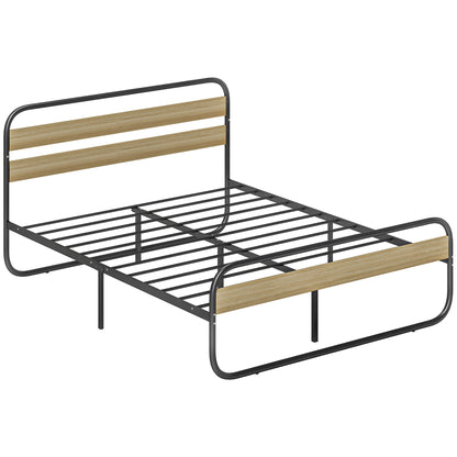 Double Bed Frame 160 x 200 cm Industrial Style Bed for 2 People with Storage, Bed Base, Head and Footboard - Easy Assembly, Wood and Steel, Wood Look