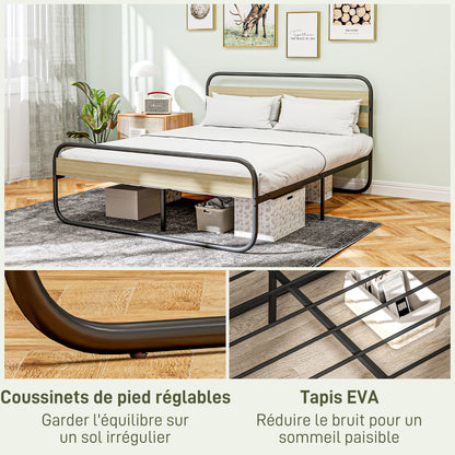Double Bed Frame 160 x 200 cm Industrial Style Bed for 2 People with Storage, Bed Base, Head and Footboard - Easy Assembly, Wood and Steel, Wood Look