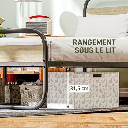 Double Bed Frame 160 x 200 cm Industrial Style Bed for 2 People with Storage, Bed Base, Head and Footboard - Easy Assembly, Wood and Steel, Wood Look