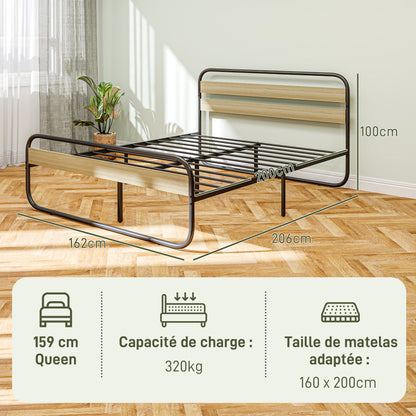 Double Bed Frame 160 x 200 cm Industrial Style Bed for 2 People with Storage, Bed Base, Head and Footboard - Easy Assembly, Wood and Steel, Wood Look