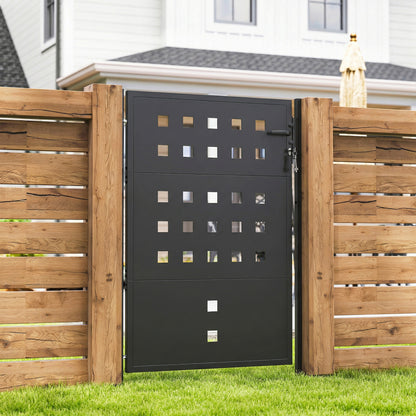 Galvanized Steel Garden Gate with Handle, Lock & 3 Keys, 105 x 130 cm, Dark Gray