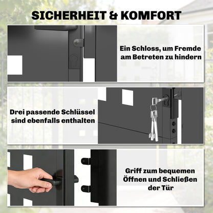 Galvanized Steel Garden Gate with Handle, Lock & 3 Keys, 105 x 130 cm, Dark Gray