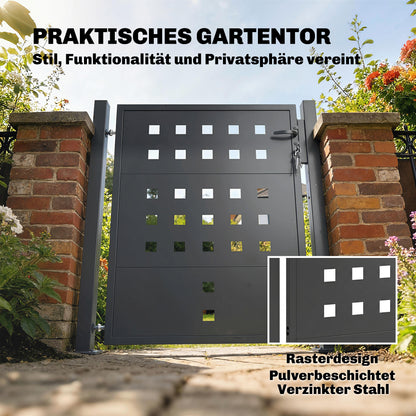 Galvanized Steel Garden Gate with Handle, Lock & 3 Keys, 105 x 130 cm, Dark Gray