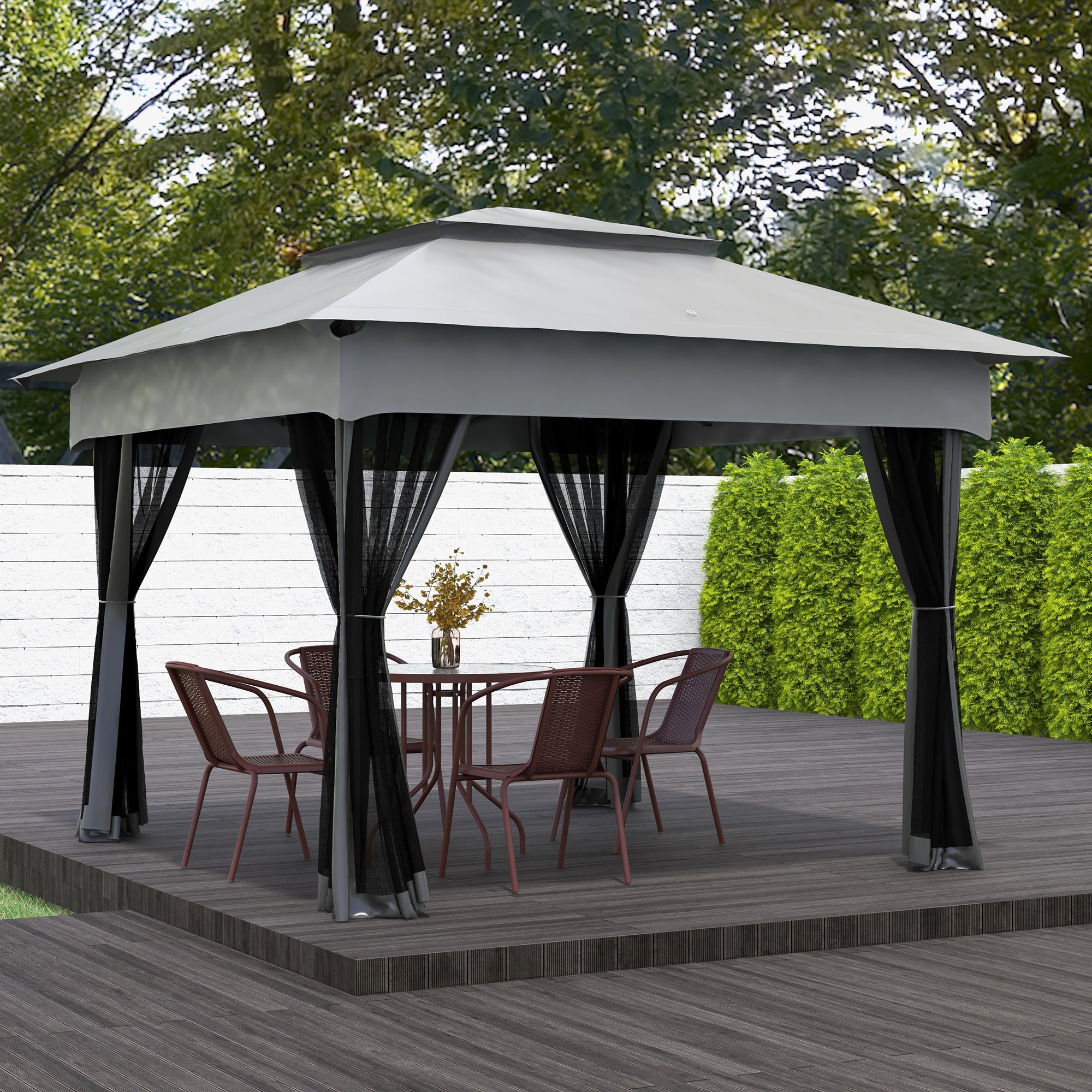 Folding Gazebo 3.3x3.3 m with 4 Mesh Side Walls and Carry Bag for Camping Parties Light Gray