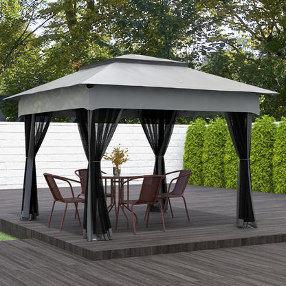 Folding Gazebo 3.3x3.3 m with 4 Mesh Side Walls and Carry Bag for Camping Parties Light Gray