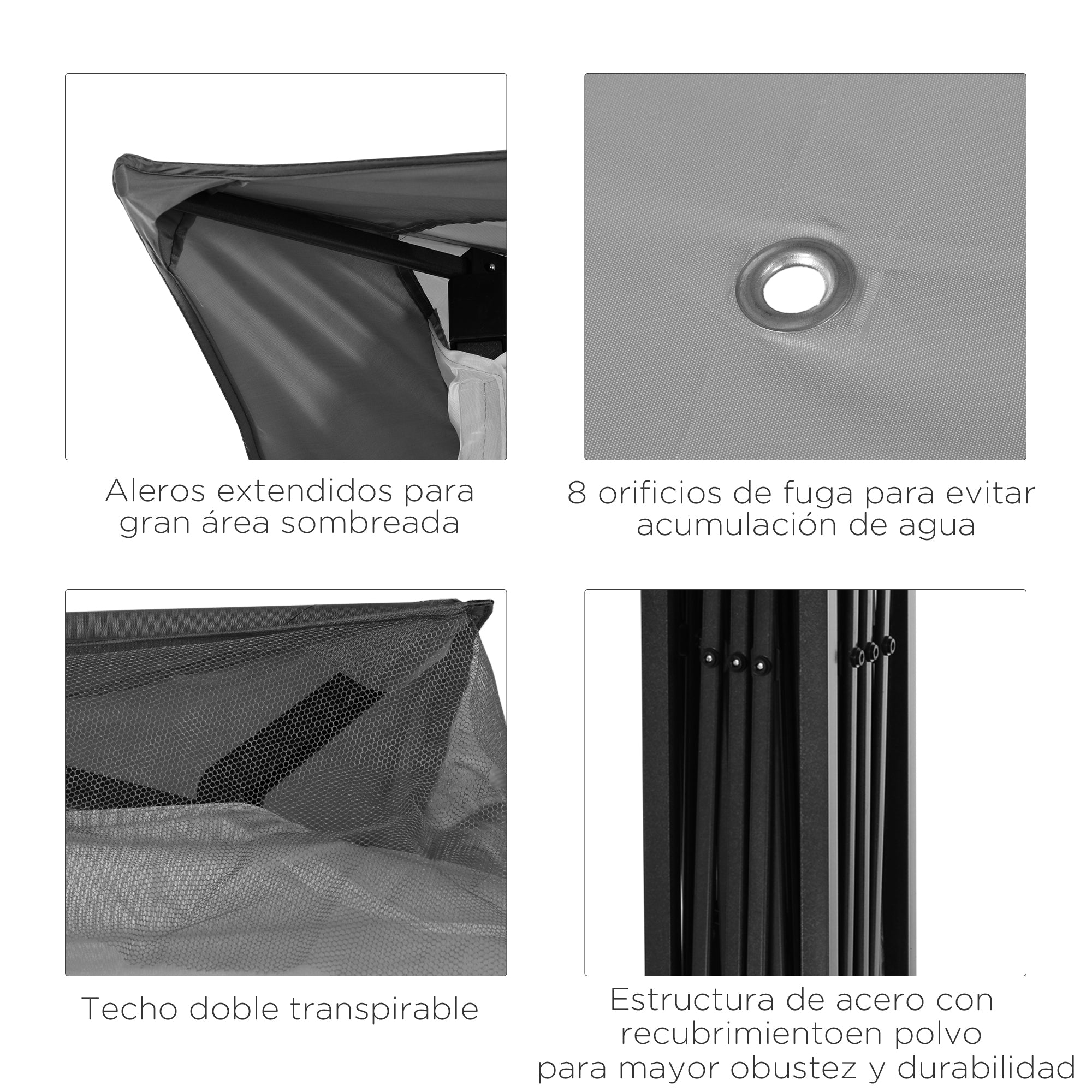 Folding Gazebo 3.3x3.3 m with 4 Mesh Side Walls and Carry Bag for Camping Parties Light Gray