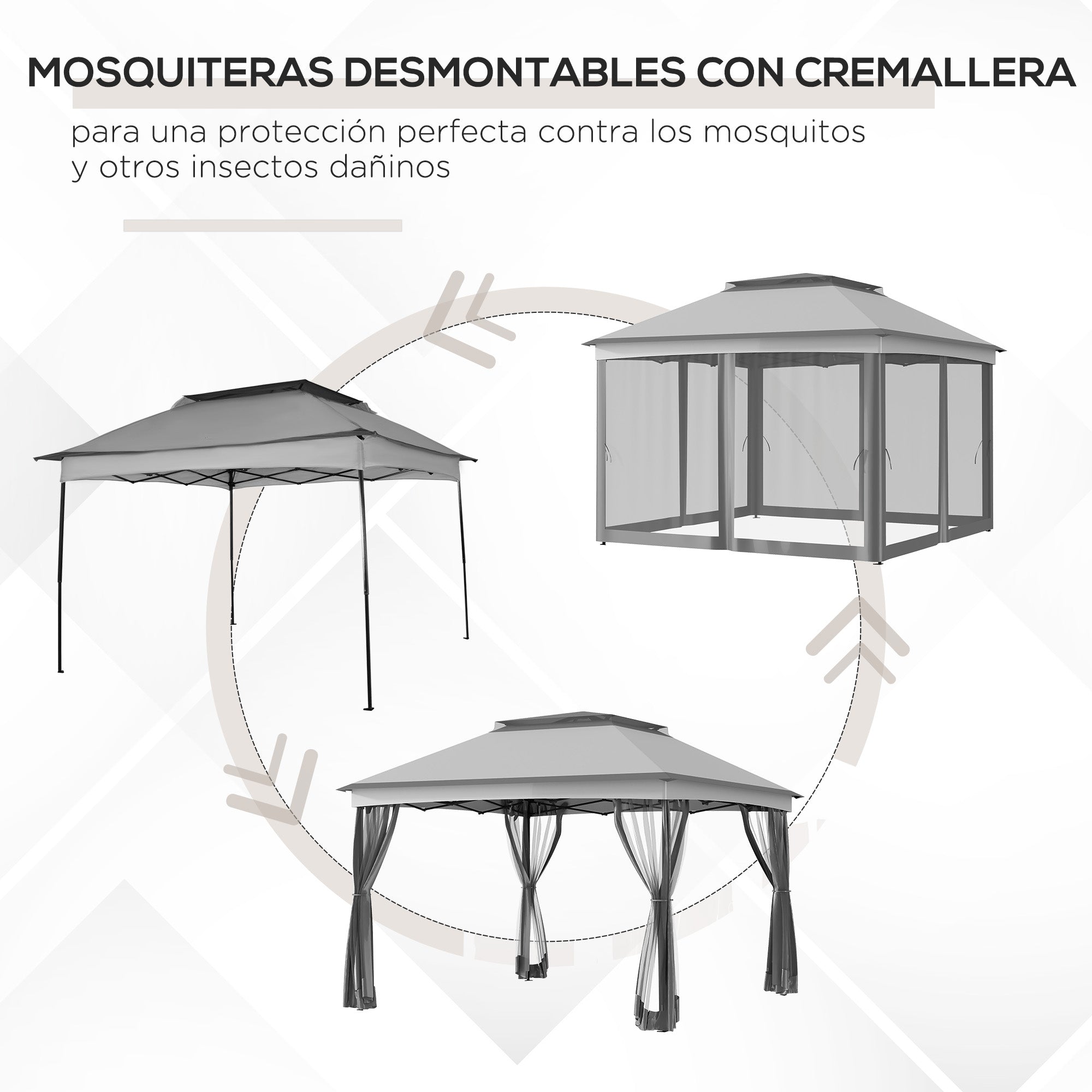 Folding Gazebo 3.3x3.3 m with 4 Mesh Side Walls and Carry Bag for Camping Parties Light Gray