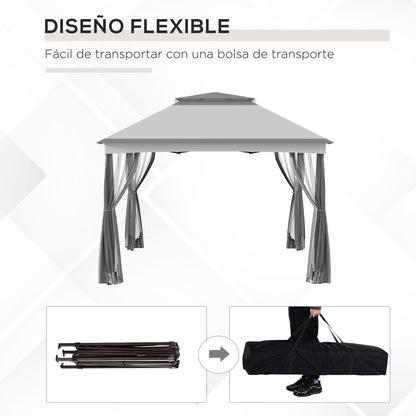 Folding Gazebo 3.3x3.3 m with 4 Mesh Side Walls and Carry Bag for Camping Parties Light Gray
