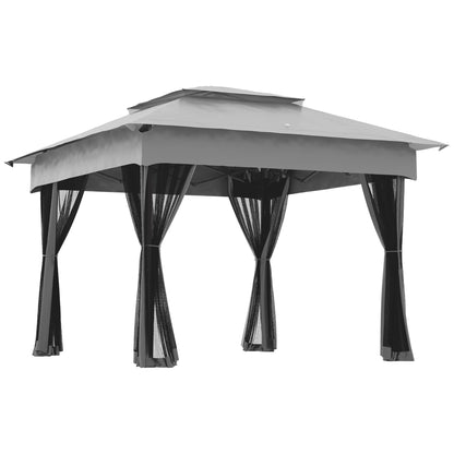 Folding Gazebo 3.3x3.3 m with 4 Mesh Side Walls and Carry Bag for Camping Parties Light Gray