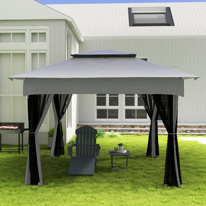 Folding Gazebo 3.3x3.3 m with 4 Mesh Side Walls and Carry Bag for Camping Parties Light Gray