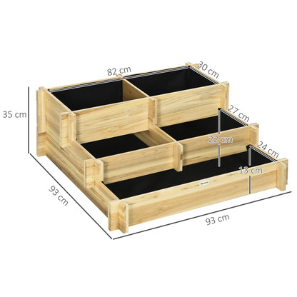 Raised Garden Bed Wooden, 3-Tier Planting Bed, Cold Frame with Fabric Lining, Flower Box Vegetable Bed 93x93x35cm for Balcony, Garden, Planter Box for Flowers, Vegetables, Herbs, Natural