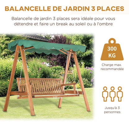 3-Seater Garden Lounger with Waterproof Canopy 2 Side Shelves 1.9L x 1.3W x 1.85H m Max. Load 360 kg Pine Wood Green