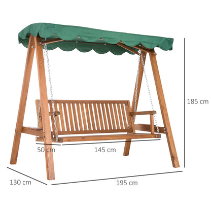 3-Seater Garden Lounger with Waterproof Canopy 2 Side Shelves 1.9L x 1.3W x 1.85H m Max. Load 360 kg Pine Wood Green