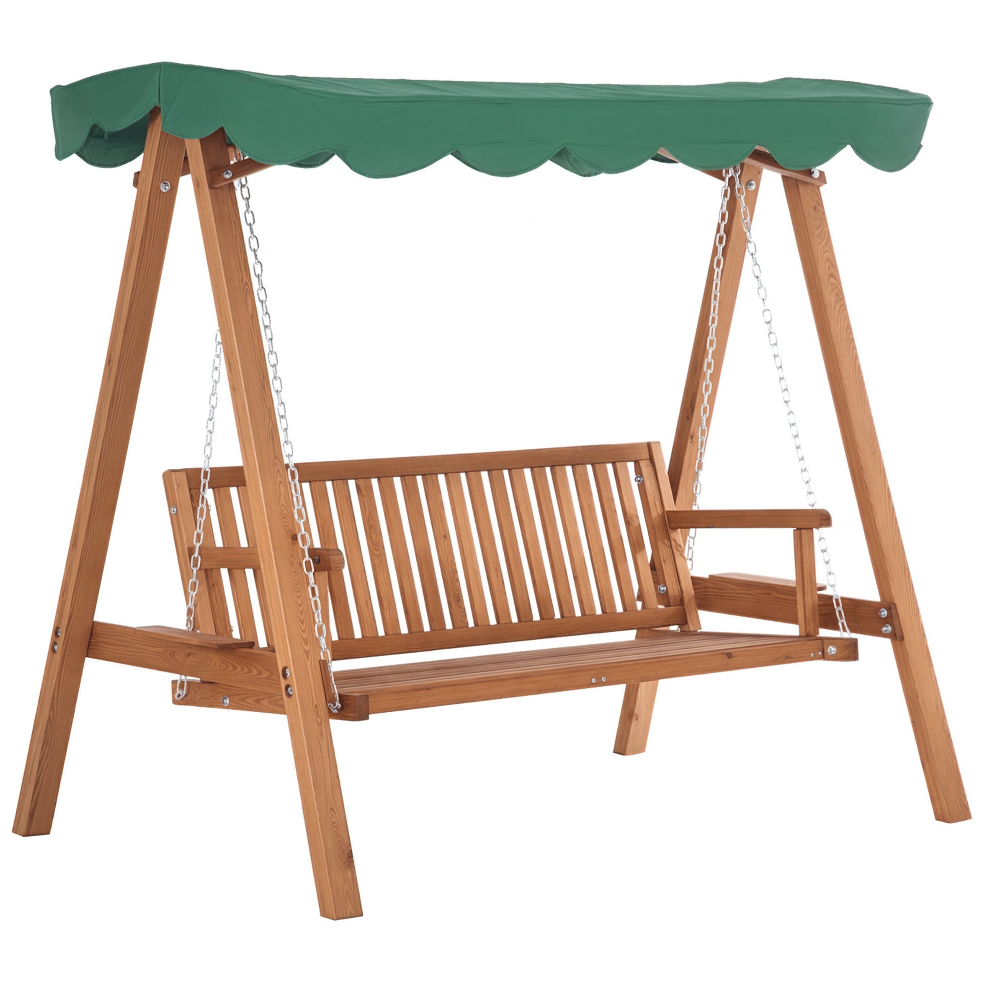 3-Seater Garden Lounger with Waterproof Canopy 2 Side Shelves 1.9L x 1.3W x 1.85H m Max. Load 360 kg Pine Wood Green