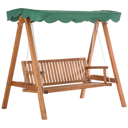 3-Seater Garden Lounger with Waterproof Canopy 2 Side Shelves 1.9L x 1.3W x 1.85H m Max. Load 360 kg Pine Wood Green