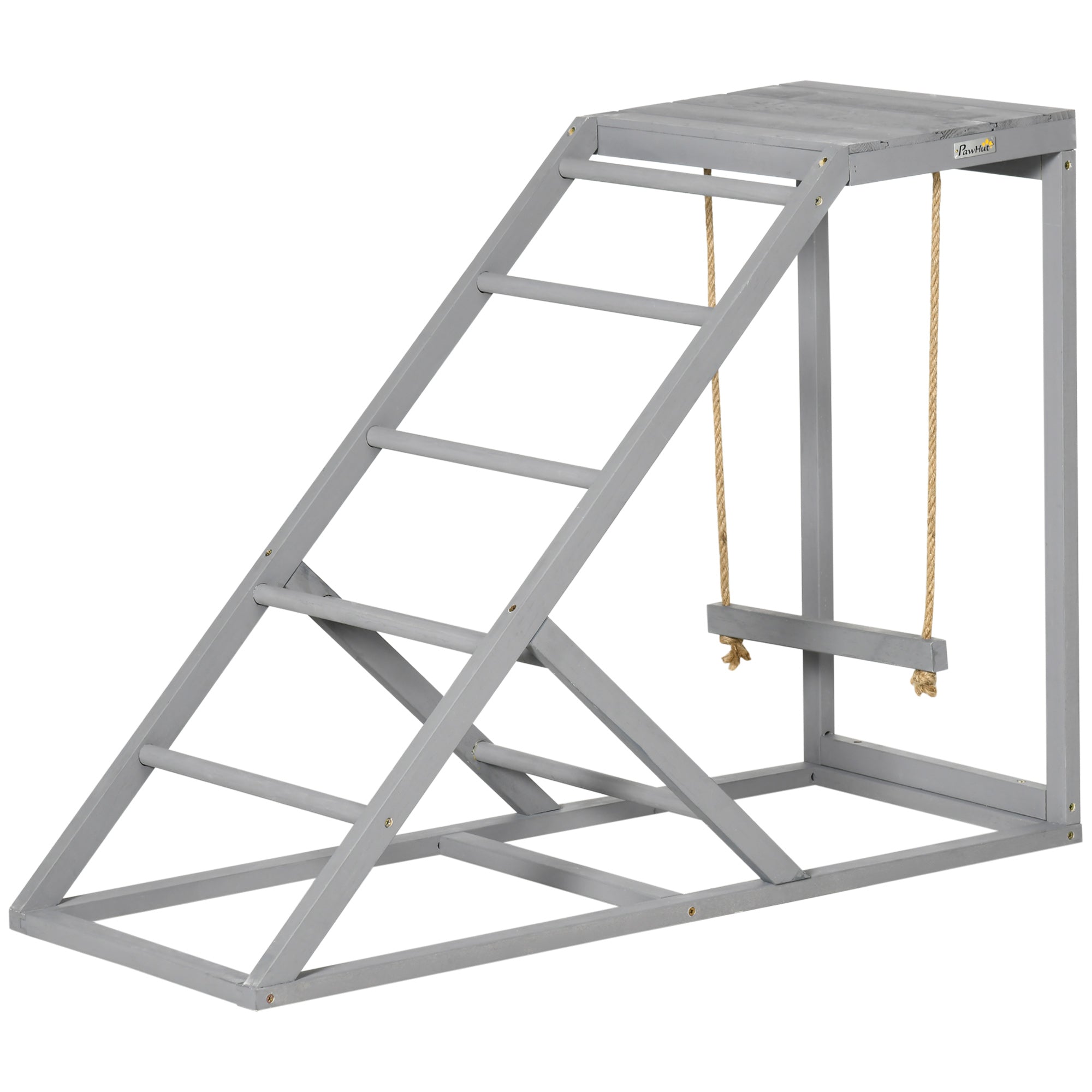 Wooden Chicken Perch & Playstand with Swing, Ladder & Platform — Natural-Style Chicken Roost, 37.8×15.7×27.9 in (96×40×71 cm), Gray